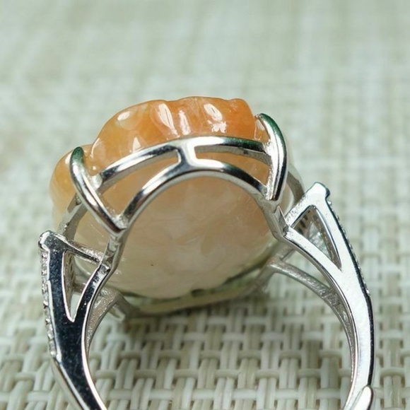 Certified Yellow 100% natural A jadeite jade Ring~Rich Flower 戒指 - Picture 6 of 12